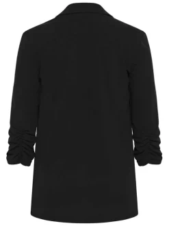 Blazer noir uni pourvu d'un col à revers et de manches longues