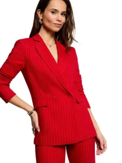 Blazer rouge à rayures avec une coupe droite et des manches longues