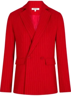 Blazer rouge à rayures avec une coupe droite et des manches longues