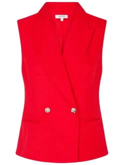 Blazer rouge sans manche coupe ajustée pourvu d'un col à revers