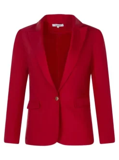 Blazer rouge uni pourvu d'un col à revers et d'une coupe droite