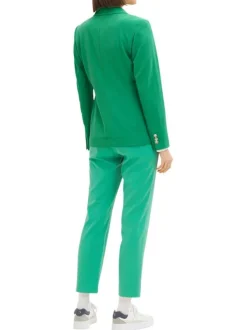 Blazer vert satiné léger à col cranté à revers et fermeture 2 boutons nacrés