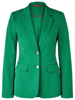 Blazer vert satiné léger à col cranté à revers et fermeture 2 boutons nacrés