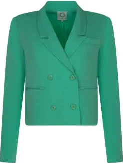 Blazer vert uni avec double boutonnage coupe cropped col cranté à manches longues