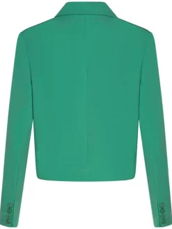 Blazer vert uni avec double boutonnage coupe cropped col cranté à manches longues