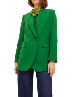 Blazer vert uni coupe droite avec un col cubain et poches latérales avec rabat