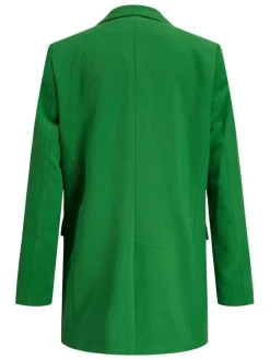 Blazer vert uni coupe droite avec un col cubain et poches latérales avec rabat