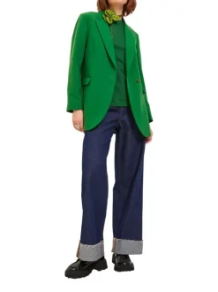 Blazer vert uni coupe droite avec un col cubain et poches latérales avec rabat