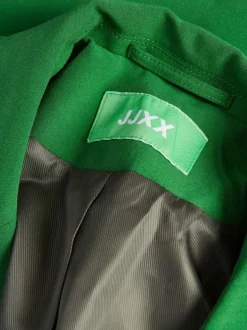 Blazer vert uni coupe droite avec un col cubain et poches latérales avec rabat