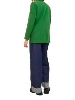 Blazer vert uni coupe droite avec un col cubain et poches latérales avec rabat