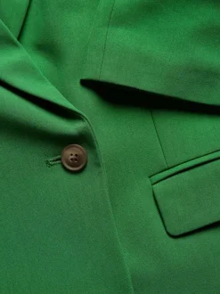 Blazer vert uni coupe droite avec un col cubain et poches latérales avec rabat