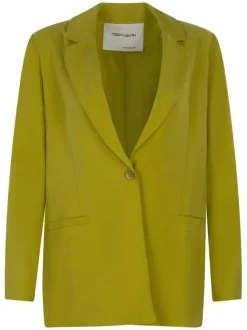 Blazer V-Rosa vert uni à coupe droite col cranté et à manches longues