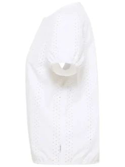 Blouse Assaria en coton blanche unie à coupe droite, col rond et ajouré