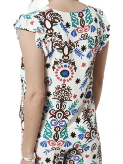 Blouse blanche imprimée abstrait sans manches avec une coupe droite