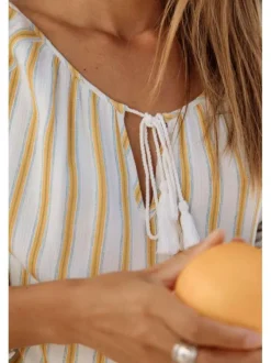 Blouse blanche pour femme avec rayures verticales coupe ample