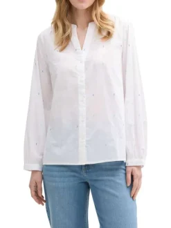 Blouse blanches à pois multicolores en coton avec un col v et une coupe ample