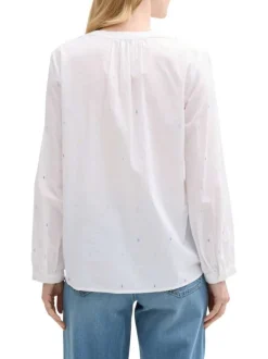 Blouse blanches à pois multicolores en coton avec un col v et une coupe ample