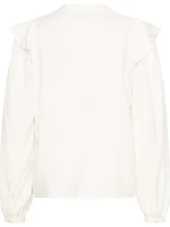 Blouse blanche unie pourvue d'une coupe droite et d'un col tunisien