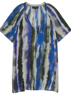 Blouse bleue imprimée ample et fluide à col v et à manches courtes
