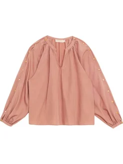 Blouse Bonnie rose unie pourvue de manches longues et d'un col tunisien