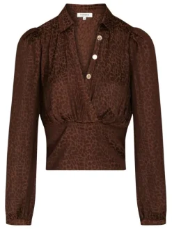 Blouse chocolat imprimé léopard avec une coupe ajusté et col v