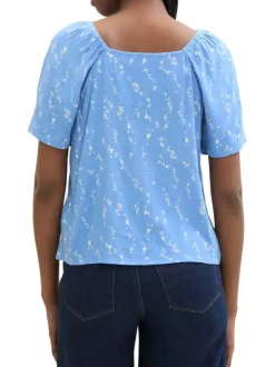 Blouse ciel imprimée coupe droite col v et à manches courtes