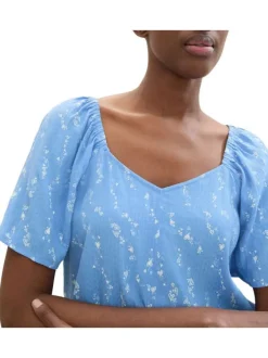 Blouse ciel imprimée coupe droite col v et à manches courtes