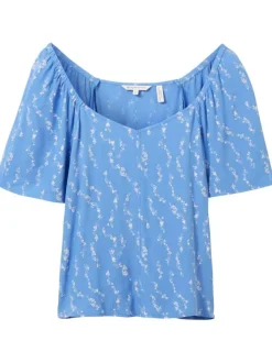 Blouse ciel imprimée coupe droite col v et à manches courtes