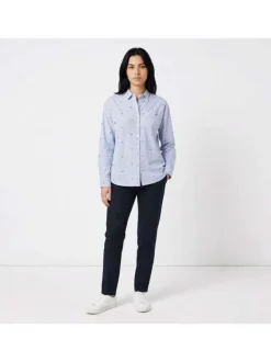 Blouse Coraline en coton bleue à rayures pourvue d'un col français