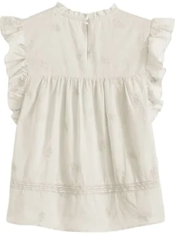 Blouse écrue unie à coupe droite avec un col rond sans manches