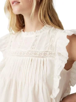 Blouse écrue unie à coupe droite avec un col rond sans manches