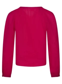 Blouse en coton biologique fuchsia unie pourvue d'un col tunisien