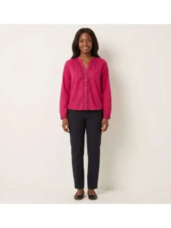 Blouse en coton biologique fuchsia unie pourvue d'un col tunisien