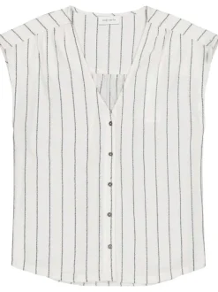 Blouse en coton blanche rayé avec une coupe droite et un col v