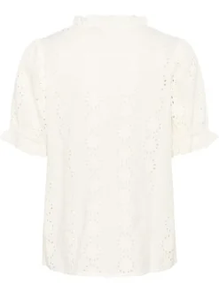 Blouse en coton blanche unie pourvue d'une coupe droite et d'un col v