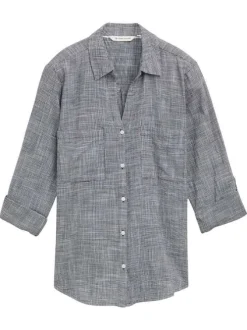 Blouse en coton bleue marine à imprimé pied de poule et à coupe regular fit