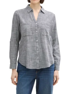 Blouse en coton bleue marine à imprimé pied de poule et à coupe regular fit