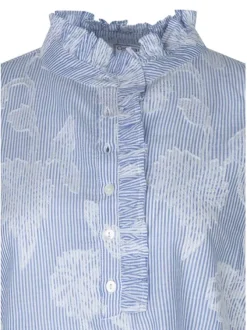 Blouse en coton ciel à rayures dotée d'une coupe droite et d'un col montant