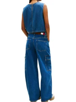 Blouse en coton indigo unie avec coupe droite et un col rond
