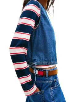 Blouse en coton indigo unie avec coupe droite et un col rond