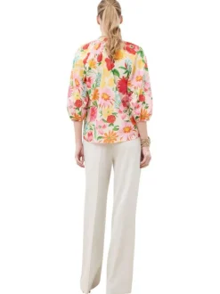 Blouse en coton multicolore à coupe ample pourvue d'un col v