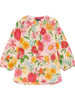 Blouse en coton multicolore à coupe ample pourvue d'un col v