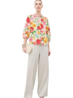 Blouse en coton multicolore à coupe ample pourvue d'un col v