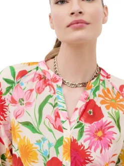 Blouse en coton multicolore à coupe ample pourvue d'un col v