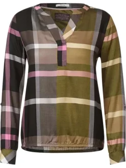 Blouse en viscose douce et chaude à motifs fantaisie, col rond fendu et à manches longues
