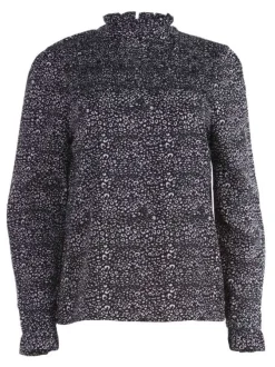 Blouse femme col à froufrou noir