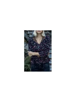 Blouse femme fluide imprimé arty noir