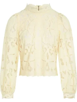 Blouse jaune unie pourvue d'une coupe droite et d'un col montant