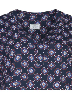 Blouse marine fleurie à coupe droite col v et à manches longues