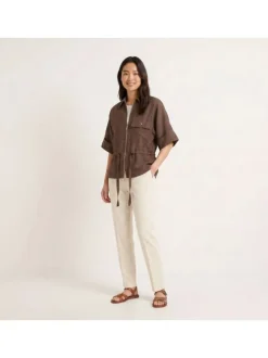 Blouse marron unie pourvue d'une coupe droite et de manches courtes